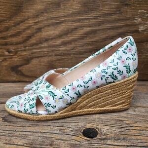 NWT Jack Rogers Leather Palmer Espadrille Wedge White Daisy Floral Criss-Cross